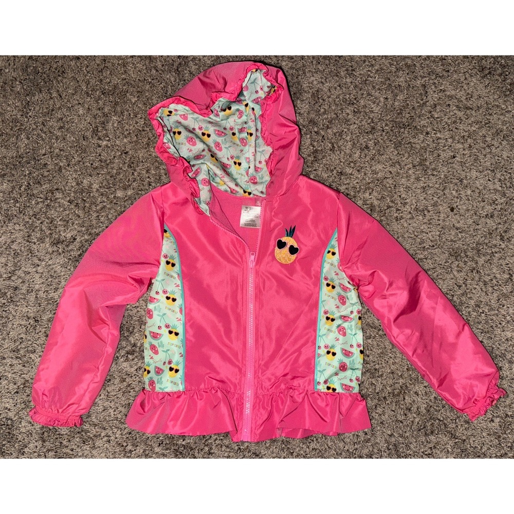 Lily and Dan Girls Raincoat Hooded Jacket Pink‎ Size XS (4-5) Pink Pineapples